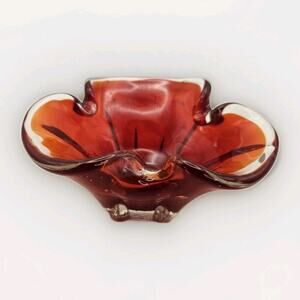 Murano Glass Ashtray Vintage Red Orange Trinket Dish Bowl Bohemian Style 1960's